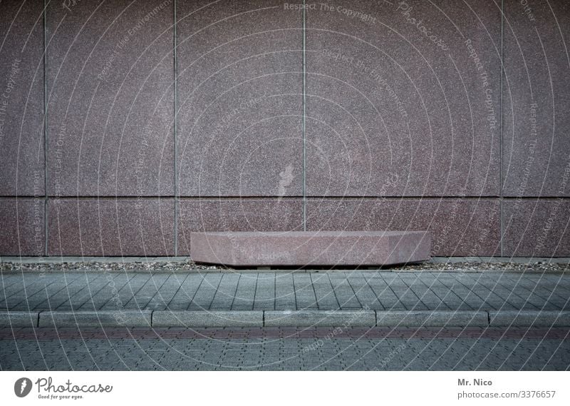 Concrete block in front of concrete wall Wall (building) Facade Roadside Sidewalk Parking lot Building Concrete wall Gloomy Curbside Central perspective