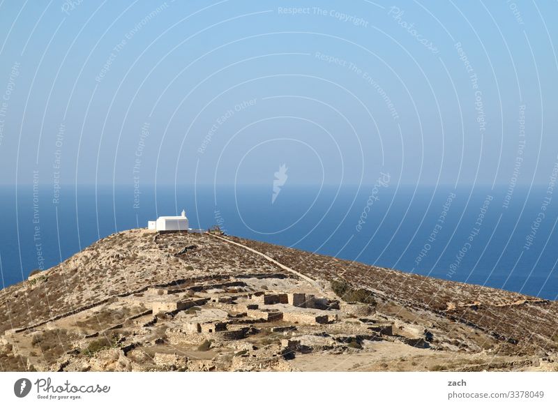 Ortodox chapel on Folegandros, Greece Island the Aegean Cyclades Mediterranean sea Ocean Sky Coast Blue Hill Church Religion and faith Chapel Orthodox churches