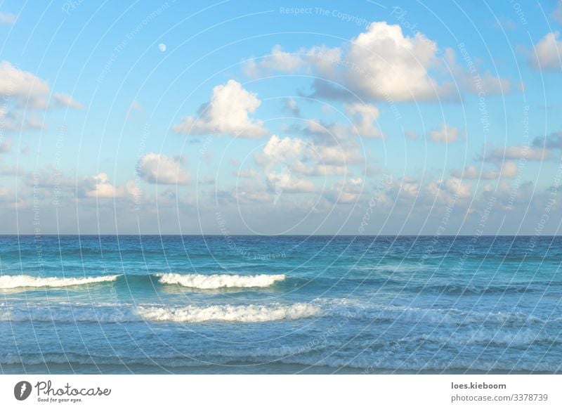 ocean clouds and moon Vacation & Travel Tourism Far-off places Summer Sun Beach Ocean Waves Nature Sand Water Sky Sunlight Moon Coast Observe Discover