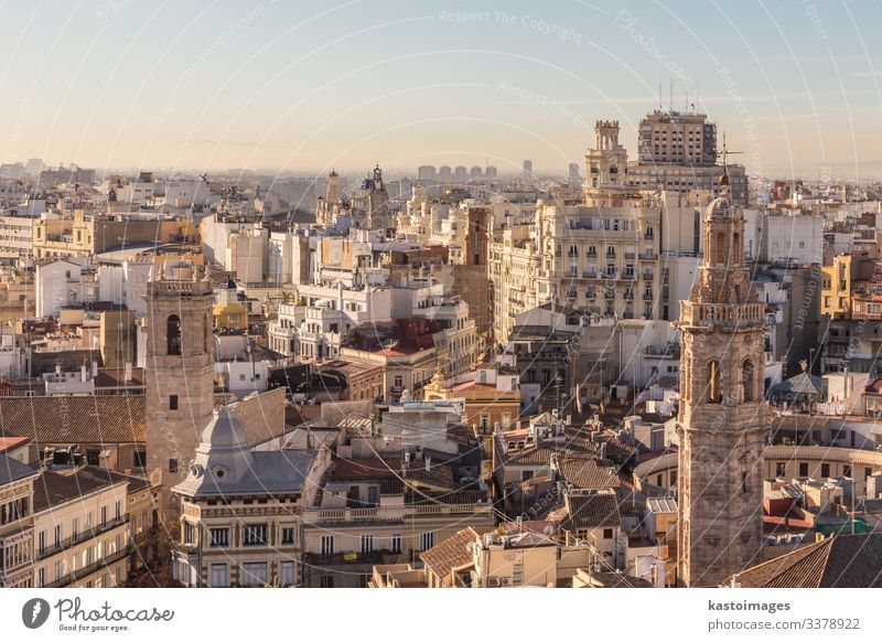 Cityscape aerial view of buildings of Valencia, Spain. Vacation & Travel Tourism Landscape Horizon Warmth Town Downtown Skyline Church City hall Building