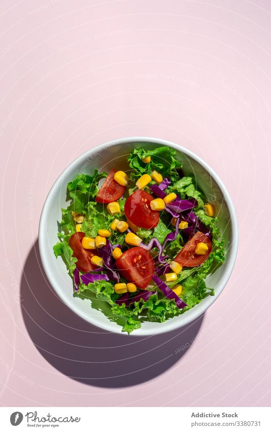 Fresh lettuce salad with Cherries tomatoes food letucce corn red onion sunlight fresh vegetable vegan vegan food vegetables healthy food detox diet bowl