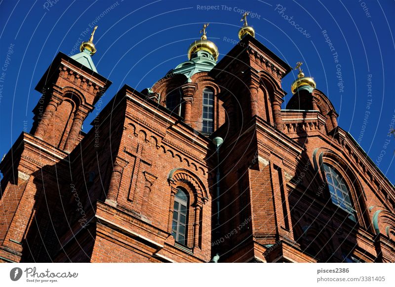 Details of the Uspenski Cathedral in Helsiniki architecture finland cathedral orthodox landmark europe sky eastern religion helsinki russian old brick cross