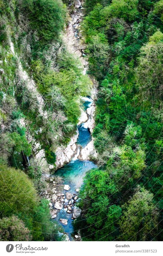 aerial view of mountain canyon with river and forest in Georgia Vacation & Travel Tourism Mountain Nature Landscape Plant Autumn Climate Tree Forest Rock Canyon