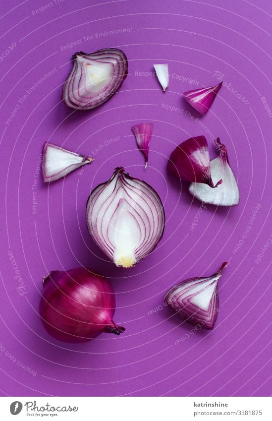 Vegetable Vegetarian diet Fresh Natural Above Red White Purple Onion background Sliced Half food healthy Raw Organic Ingredients Mature Vitamin Harvest