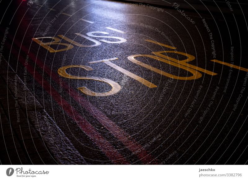 "Bus Stop" mark on the road Bus stop Stop (public transport) Bus travel Rush hour Public transit PUBLIC TRANSPORT Street Left-hand traffic England Transport