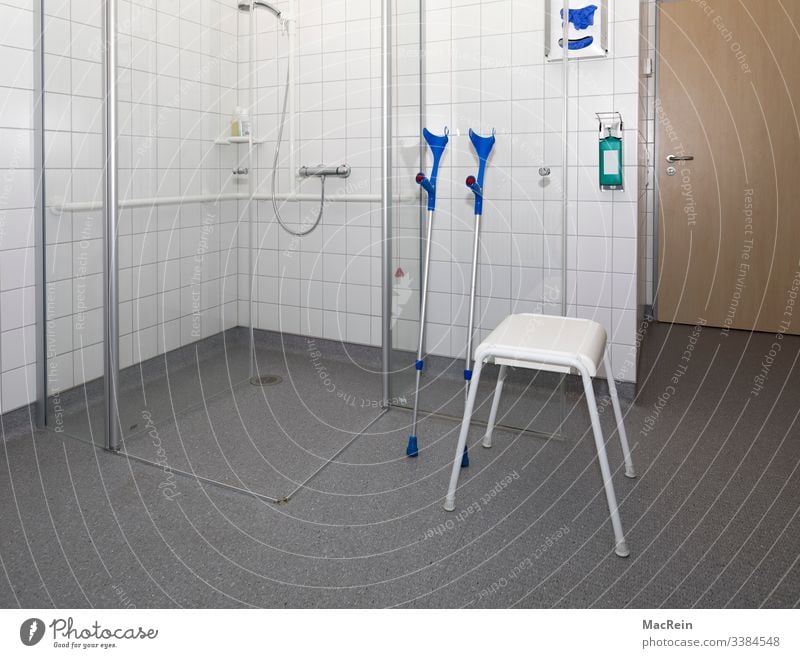 shower room Shower room Wet Scale shower cubicles Disability friendly Shower head Stool walking aids soap dispenser hygiene tiles flowed nobody Copy Space