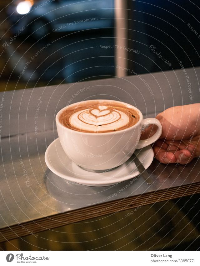 Coffee Cup with Latte Art on Table double espresso Café au lait coffee making cup coffee shop hot drink coffee cup latte art beverage cafe latte espresso based