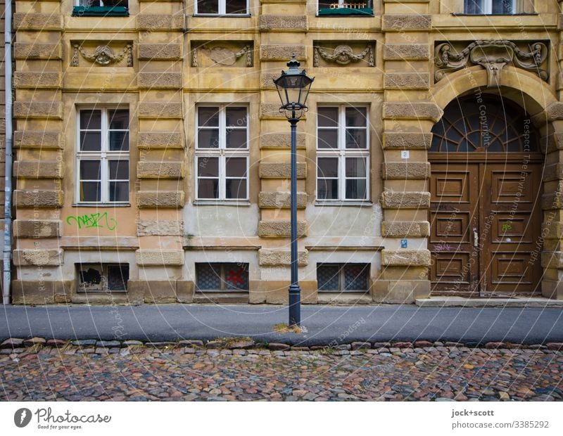 The good old days, it's all just a facade Subdued colour Past Nostalgia Historic Original Authentic Window Facade Town house (City: Block of flats)