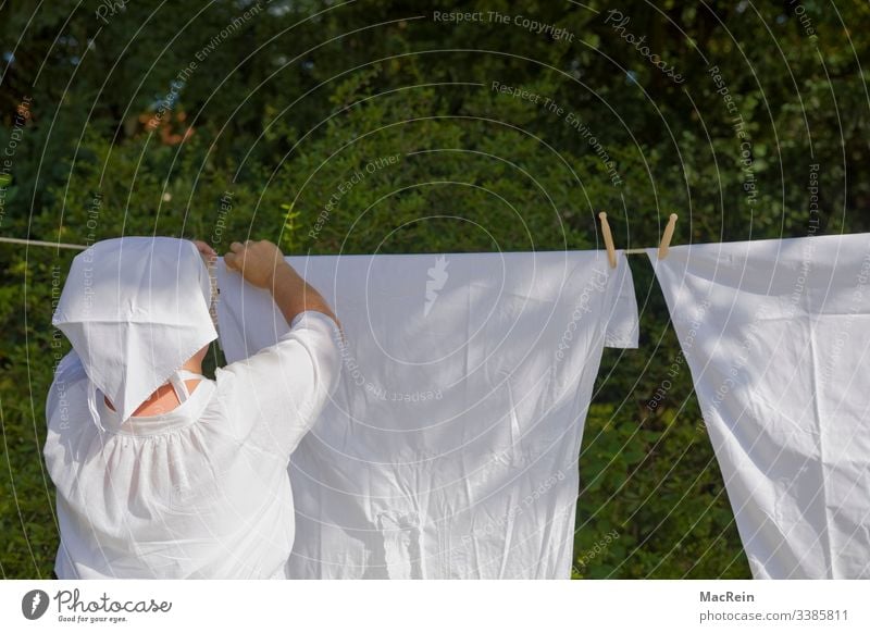 Laundress Hang up Old fashioned Bleach out Woman Garden Historic Holder staples Headscarf Basket leash Retro Wash washerwoman Washing day Laundry Clothesline