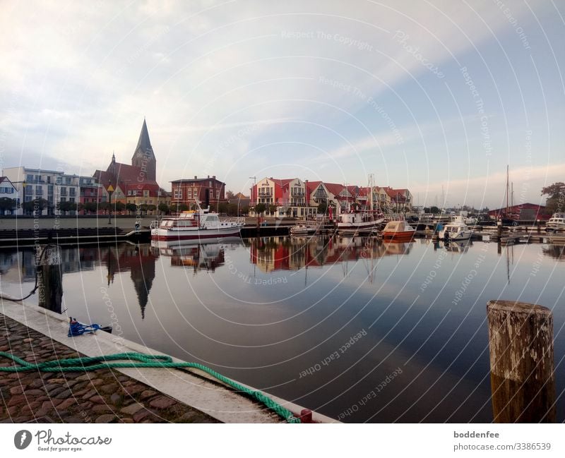 November morning at the harbour Harbour vineta Vineta town Barth windless reflection morning light