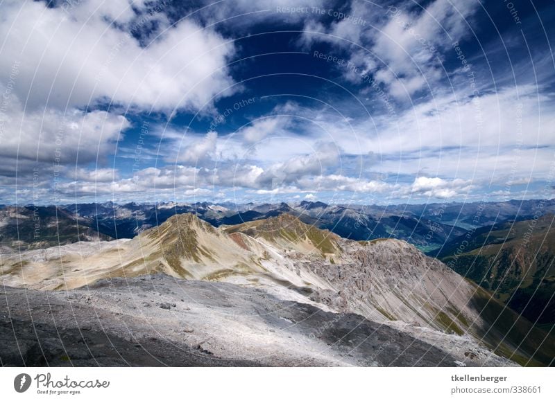 Piz Umbrail Nature Earth Sand Sky Clouds Summer Weather Beautiful weather Rock Alps Mountain Swiss mountains Mountaineering Slope Hiking Hiking trip