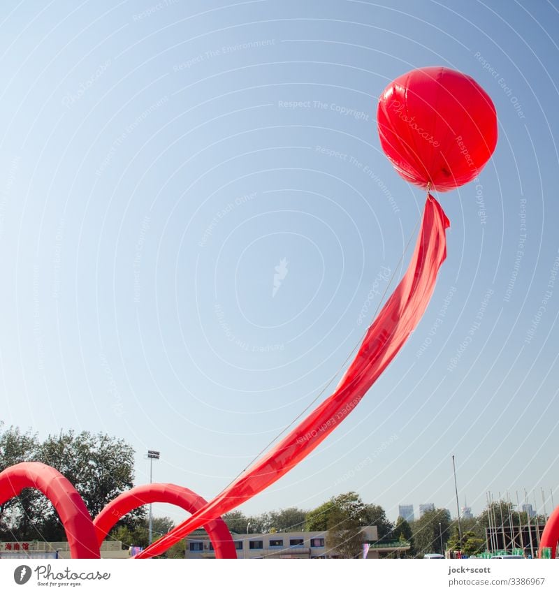 Rope team with balloon in China red Red Sky Go up Hover Cloudless sky Free space Flying Sunlight Balloon Neutral Background Ease Beijing Feasts & Celebrations