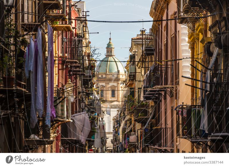 View at the church of San Matteo located in heart of Palermo, Italy. palermo sicily street italian italy balcony cathedral catholic christian city dome europe