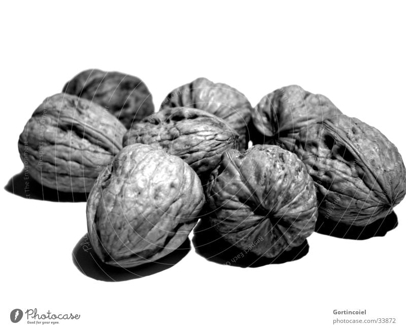 walnuts Food Nut Walnut Nutshell Nutrition Healthy Kitchen Thanksgiving Autumn Winter Delicious Christmas decoration Snack Black & white photo Isolated Image