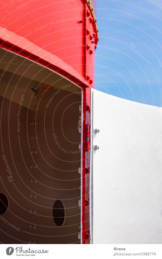 Red-Blue-White sound | = triad Lighthouse Sky door Open Stud screwed Maritime Colour Wanderlust Detail Beautiful weather Metal Multicoloured Summer vacation