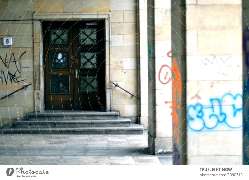 House entrance of a listed apartment block in Berlin Friedrichshain on Frankfurter Allee berlin-friedrichshain Town Architecture Deserted Capital city Building