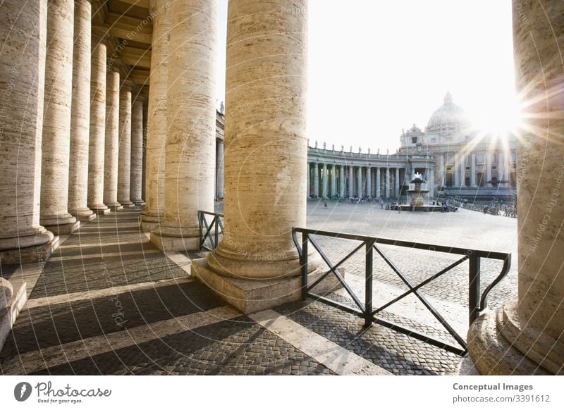 St Peter`s Basilica from Bernini`s Colonnade vatican, Rome, Italy. st peter basilica rome catholicism italy square saint city church cathedral colonnade pietro