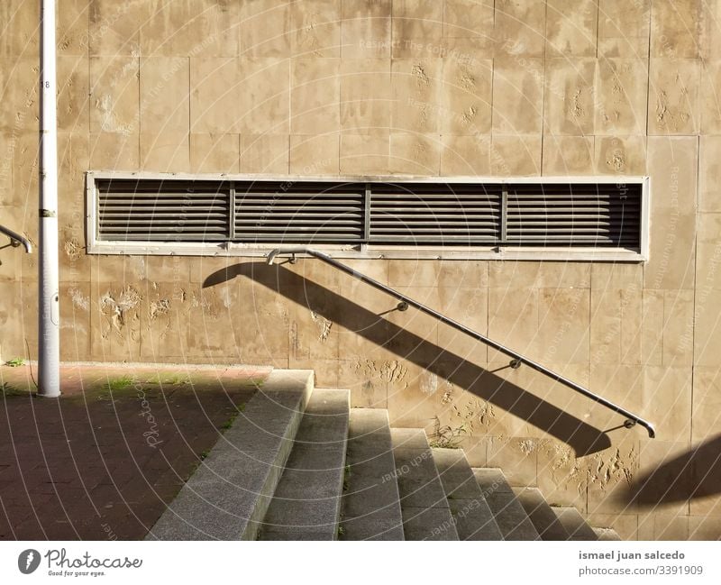 stairs architecture on the street in Bilbao city spain steps structure staircase stairway construction floor ground outdoors urban old up down fence bilbao