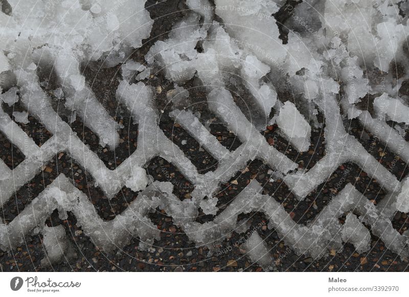 wet snow pattern left by the tread of the vehicle Abstract backgrounds Infertile Snowstorm Car Cold country peril Equipment dirt Discovery Driveway Farm Flank