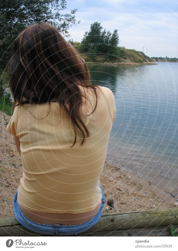 silent Woman Water girls. back Hair and hairstyles sand lake Sky