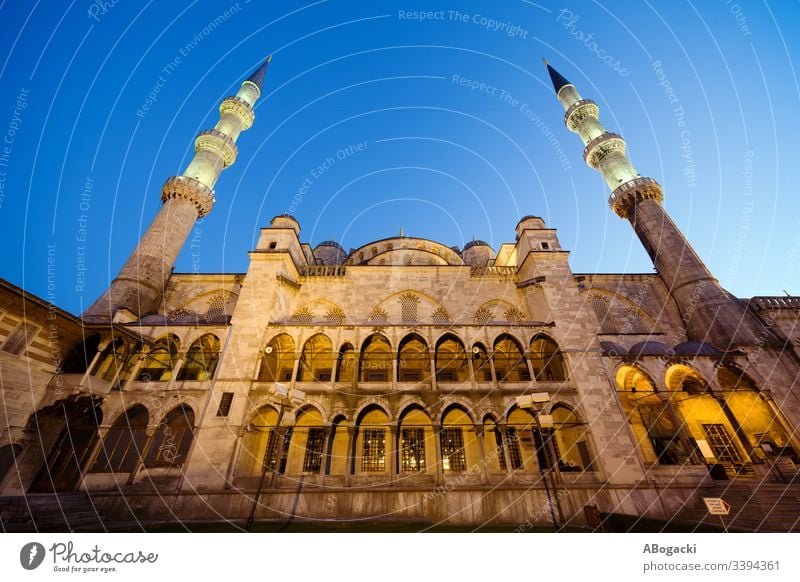 Blue Mosque at Dusk mosque blue mosque istanbul turkey historic landmark building religious structure architecture exterior outdoor heritage turkish camii