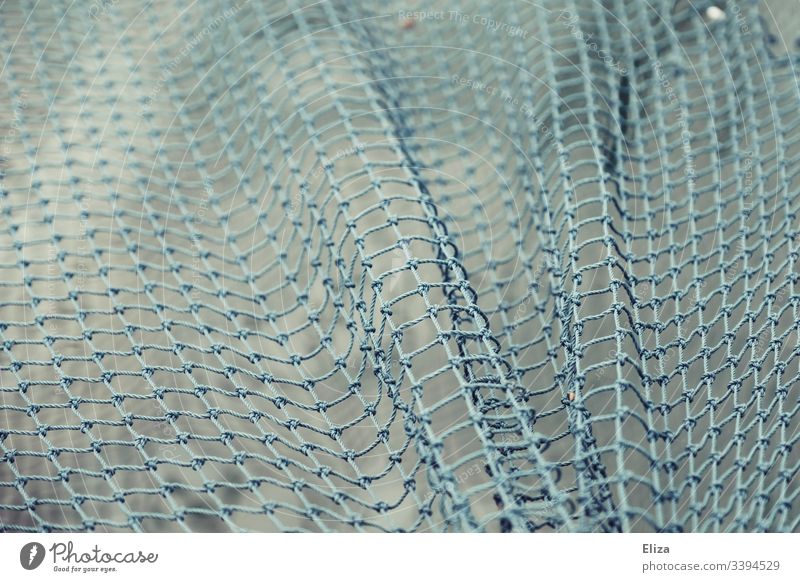 A blue net stretched over water Net Blue Captured fishing Water Fishing net Network Exterior shot Deserted Knot Rope Colour photo Maritime Safety safety net