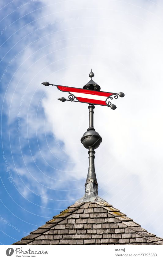 Austrian coat of arms on a small roof. Coat of arms Roof shingles balls Architecture Point Red White Red Sky Building Roofing tile Manmade structures Clouds up