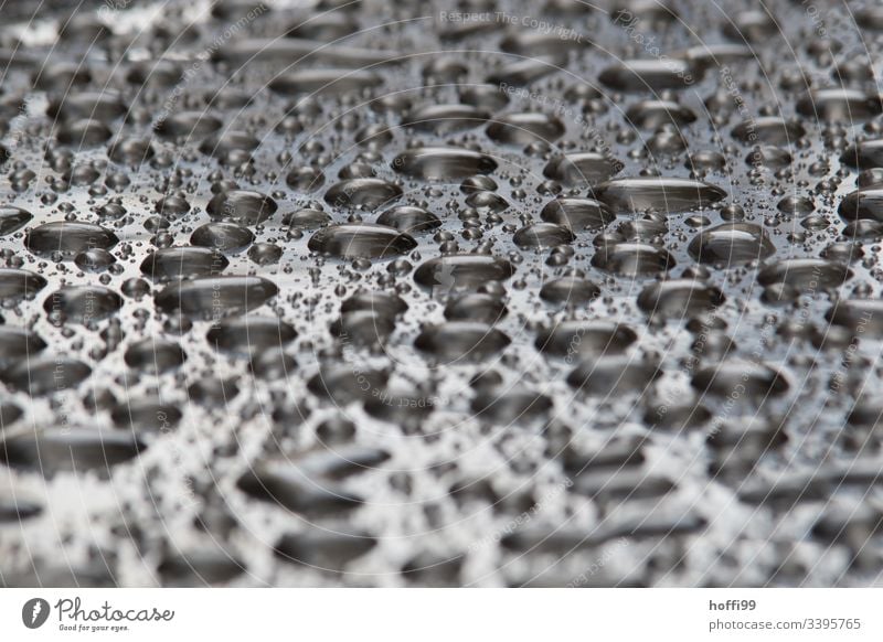 Table with droplets after the rain Drops of water Rain Water Weather Day Wet Bad weather Surface structure Surface tension Macro (Extreme close-up) Glittering