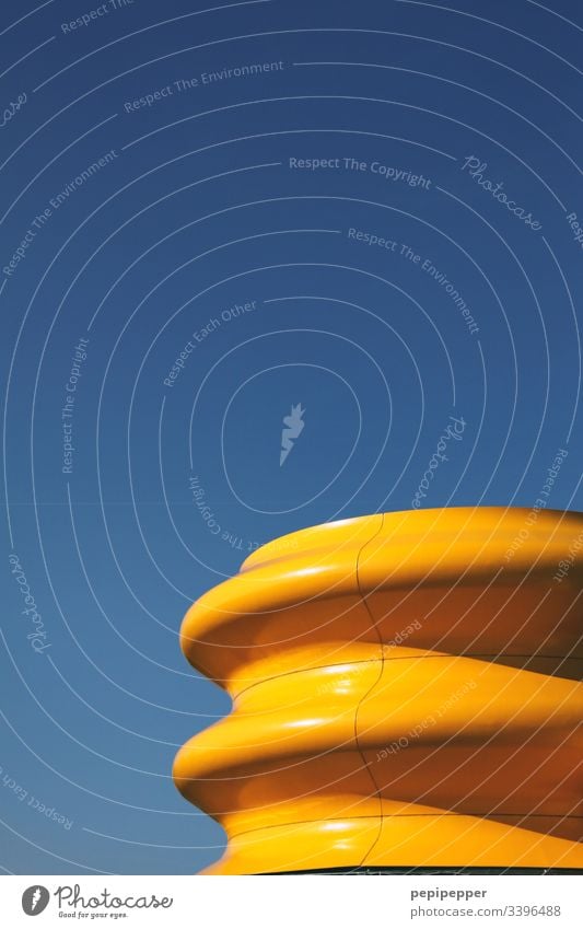 yellow, thread Yellow Sky Blue Thread Deserted Close-up Corkscrew Colour photo Detail Art Structures and shapes