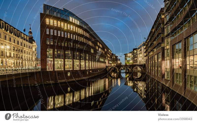 Hamburg, Stadthausbrücke, night, lights, time exposure City House Bridge Night clearer Long exposure Office Fleet Dark reflection Architecture