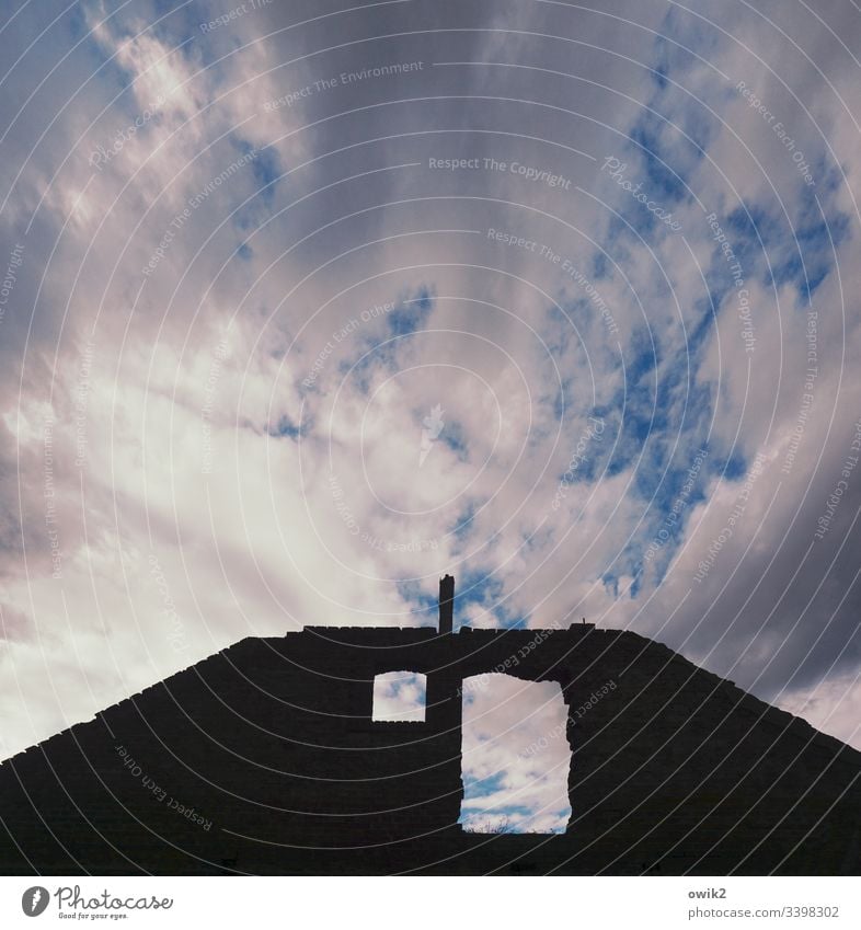 old town Sky Clouds Sunlight duster Low-key House (Residential Structure) Ruin Facade Contrast Silhouette Window Window hole Gloomy Old dilapidated defective