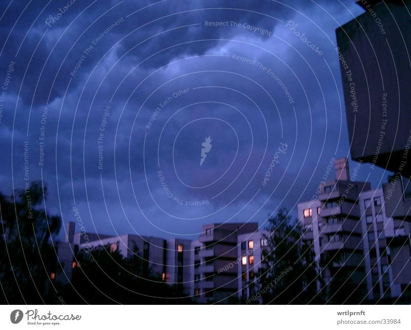 blue? Clouds Flat (apartment) Balcony Night Long exposure Thunder and lightning Blue Sky Rain Evening