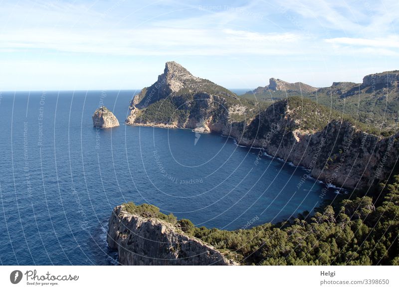 Rock formations and sea from the Es Colomer viewpoint at Cape Formentor in Mallorca panorama Mediterranean sea rock formation E flat colomer Cape Formentera