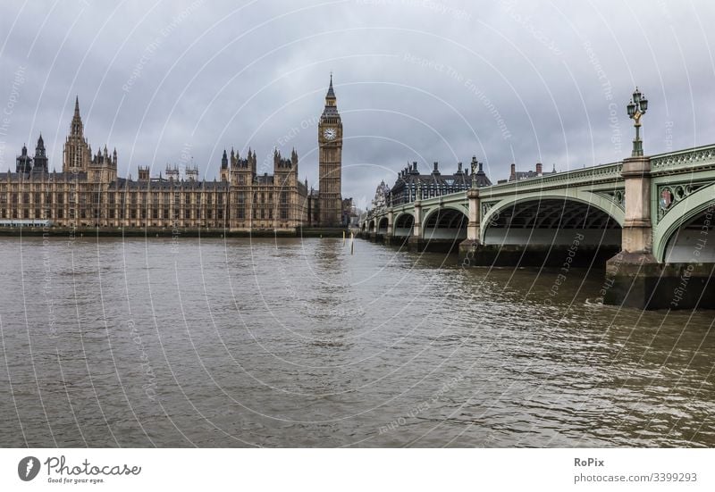 Westminster Bridge in London. England Parliament parliament Clock Bell tower Britain britain Fence Landmark Government big Ben Culture Manmade structures