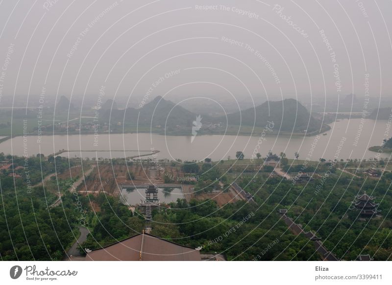 View of the Buddhist temple complex Bai Dinh Pagoda in Vietnam Temple Temple complex huge Vantage point Landscape Green Extensive Asia Vacation & Travel