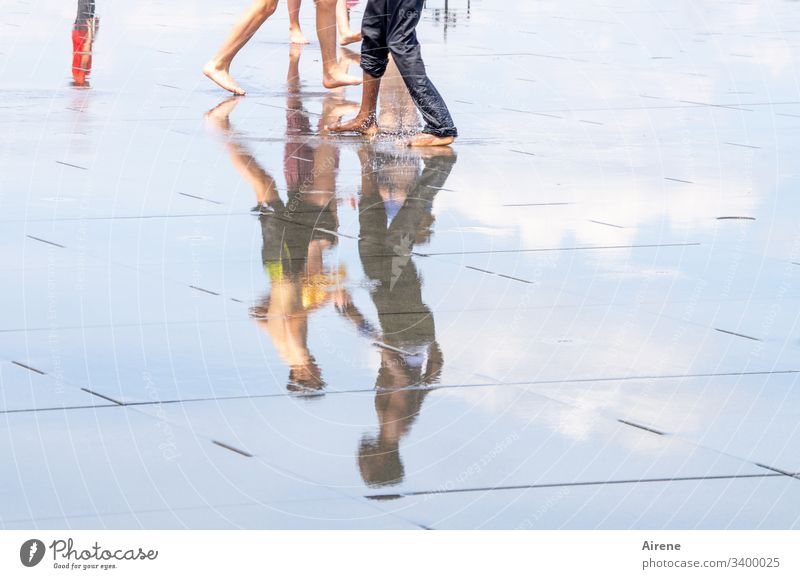 encounter Reflection Contrast Day Neutral Background Copy Space right Exterior shot Colour photo Barefoot Going Beautiful weather Summer Water Legs Human being