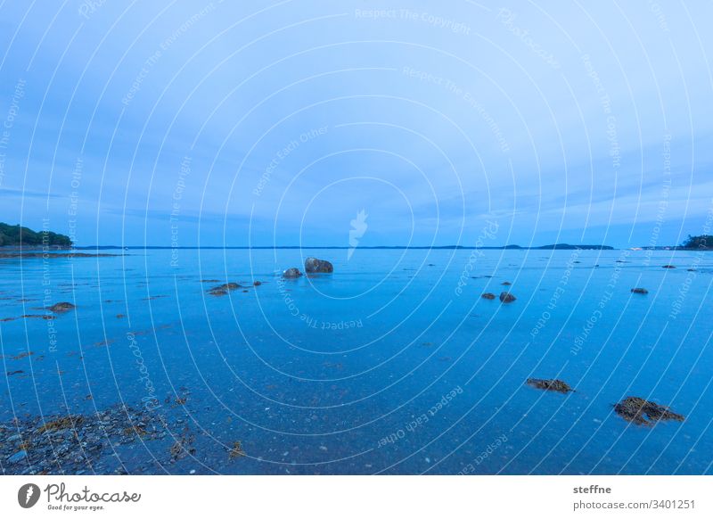 Twilight at the sea Ocean bank Seashore Maine Blue Long exposure silent harmony relaxation relaxing vacation