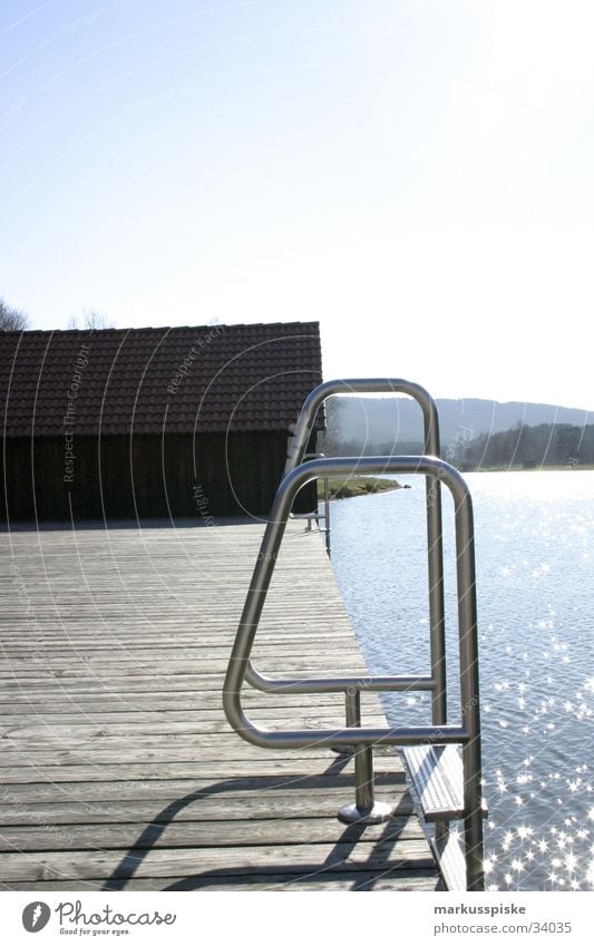 into the lake... Lake Footbridge Boathouse Ocean Summer Vacation & Travel Water Sun Sky Metal Star (Symbol) Coast Mountain