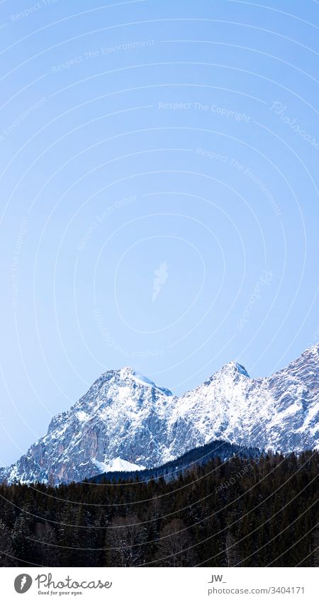 Blue sky behind mountain panorama Nature mountains Dachstein Snow Winter Forest outdoor Hiking Cold Landscape Balu Sky Exterior shot Deserted Colour photo