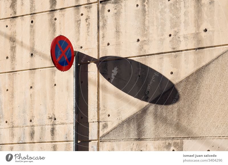 no parking traffic signal on the street in Bilbao city Spain red blue prohibited forbidden road warning road sign symbol way caution roadsign advice safety