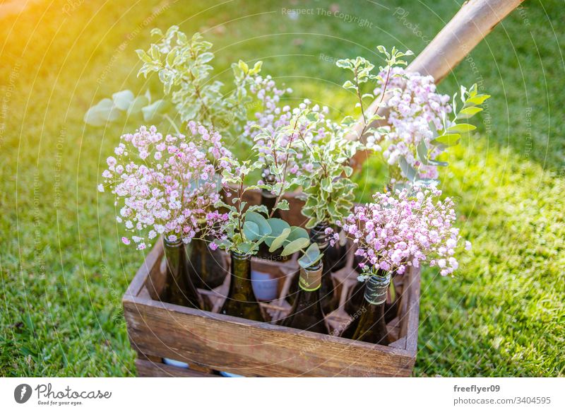 Outdoors wedding decoration retro style wood marriage white property garden union ornate nest box outside grass celebration straw red love square heaven flower