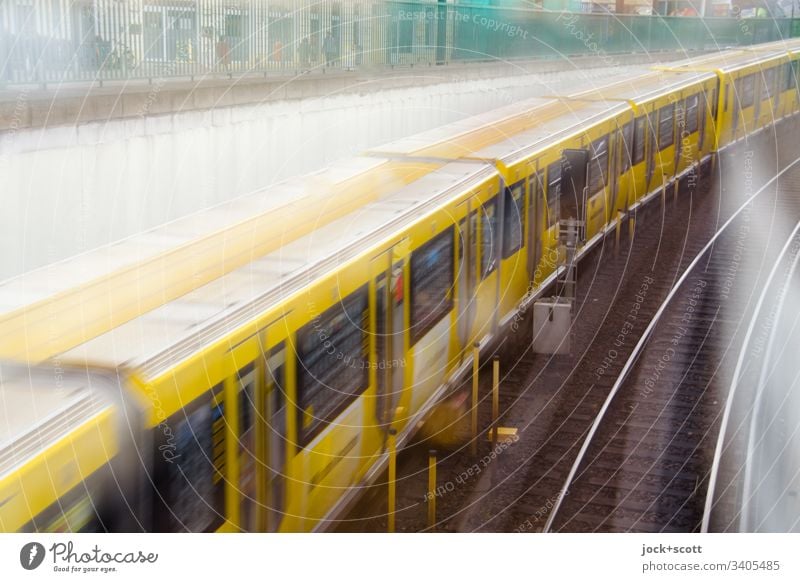 Subway goes underground in one go Mobility Speed Driving Long Underground Public transit Means of transport motion blur Traffic infrastructure Double exposure