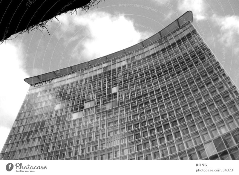 GSW high-rise building Berlin High-rise Clouds Facade Architecture Black White Perspective Sky Glass reflection Sauerbruch and Hutton