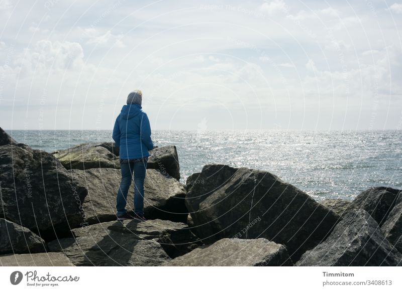 favourite person | helmswoman and ship's doctor Human being Woman Relationship Together Love Related North Sea Sky Light Denmark look wide Mole stones