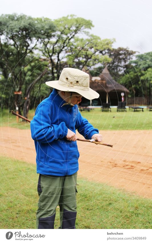 workshop | outdoor Tool Son Exterior shot portrait Colour photo Trip Vacation & Travel South Africa Adventure Stick Knives Carve Infancy Family & Relations