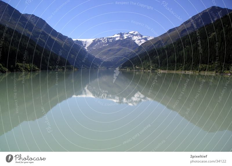 Mountain in the Mirror Reservoir Reflection White Water Snow Blue