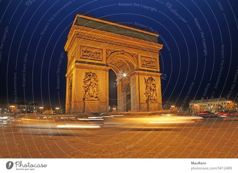 Arc de Triumphe in Paris Arc de Triomphe France Night shot Illuminated blue hour Landmark Monument center Place Charles-de-Gaulle destination City trips Europe