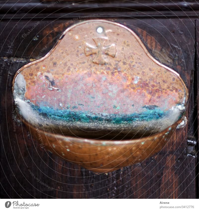 for emergency situations: holy water basin in a village church in Upper Austria Church Day Deserted Interior shot Belief Religion and faith Hope Chapel