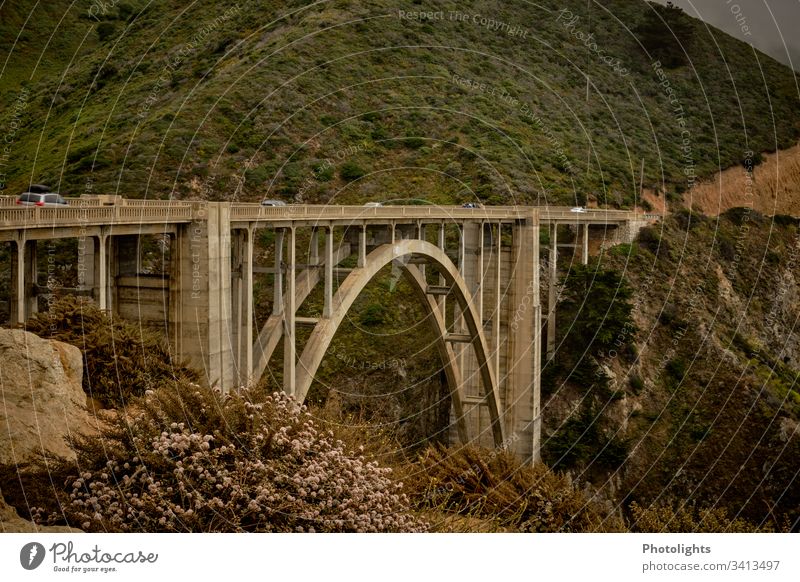 Highway 1 Route - Bixby Bridge - California Highway One Pacific Ocean Vacation & Travel USA Coast Colour photo Landscape Rock Exterior shot Street Nature Summer