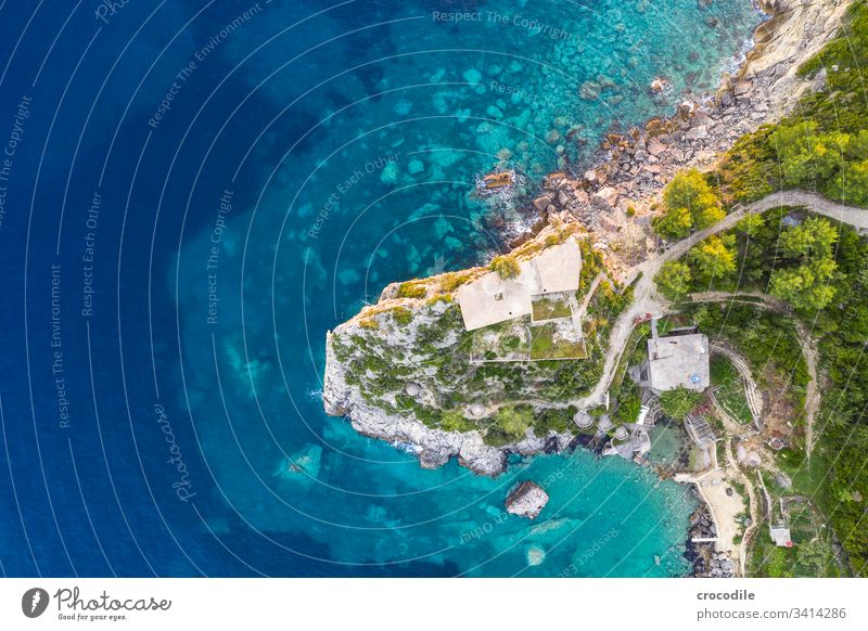 Aerial view coast Albania Ocean seascape Water Vacation & Travel Summer Coast Beautiful Rock clear water Adriatic Sea UAV view Aerial photograph Dugout